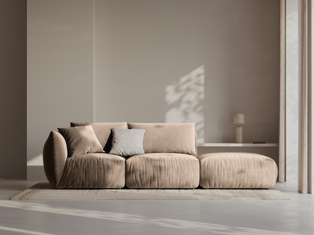 Canapea modulara 3 locuri cotiera dreapta, Chris-184, Micadoni Home, 315x100x80 cm, catifea, maro deschis - imagine 6